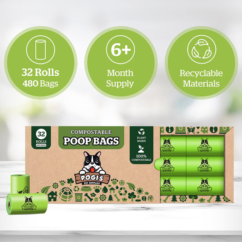 Pogi's Plant-based Poop n' Wipe Combo - 480 Compostable Dog Poop Bags and 100 Plant-based Grooming Wipes Bundle - BeesActive Australia