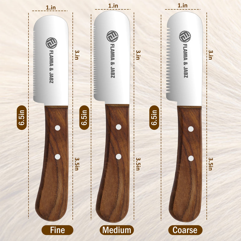 FLAMIA & JABZ Professional Dog Grooming Hand Stripping Knife, Stripper Trimmer Tool, Red Meranti Wooded Handle Non Slip Grip with Tripping Stainless Steel Blade Right Handed 3 Piece Pack - BeesActive Australia