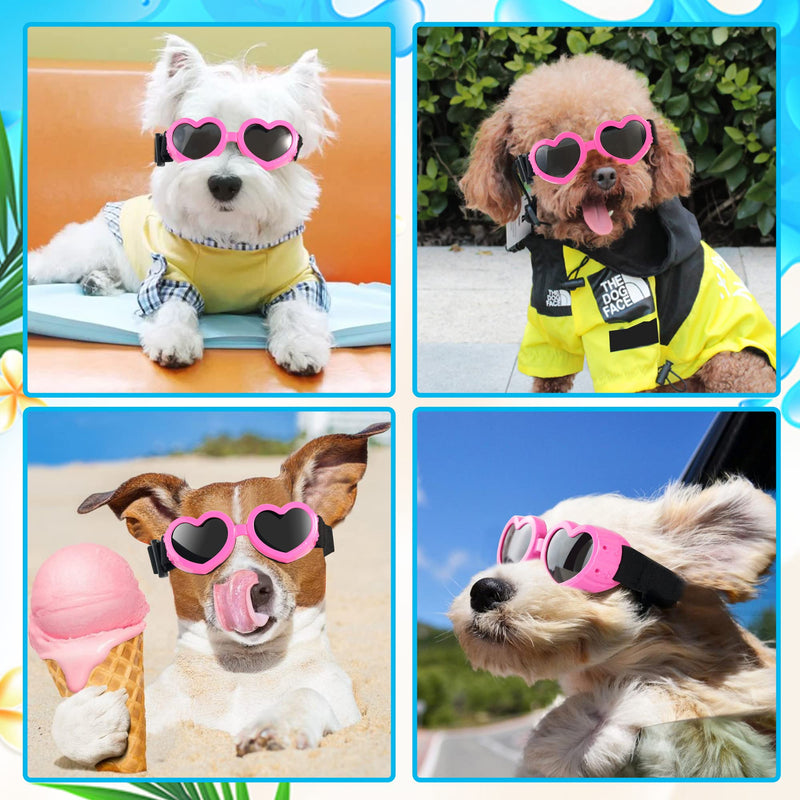 IKUSO Dog Sunglasses Small Breed,UV Protection Dog Sunglasses with Adjustable Strap, Heart Dog Goggles for Waterproof Windproof Anti-Fog Eye Protection,Beach Accessories for Puppy,doggles pink - BeesActive Australia