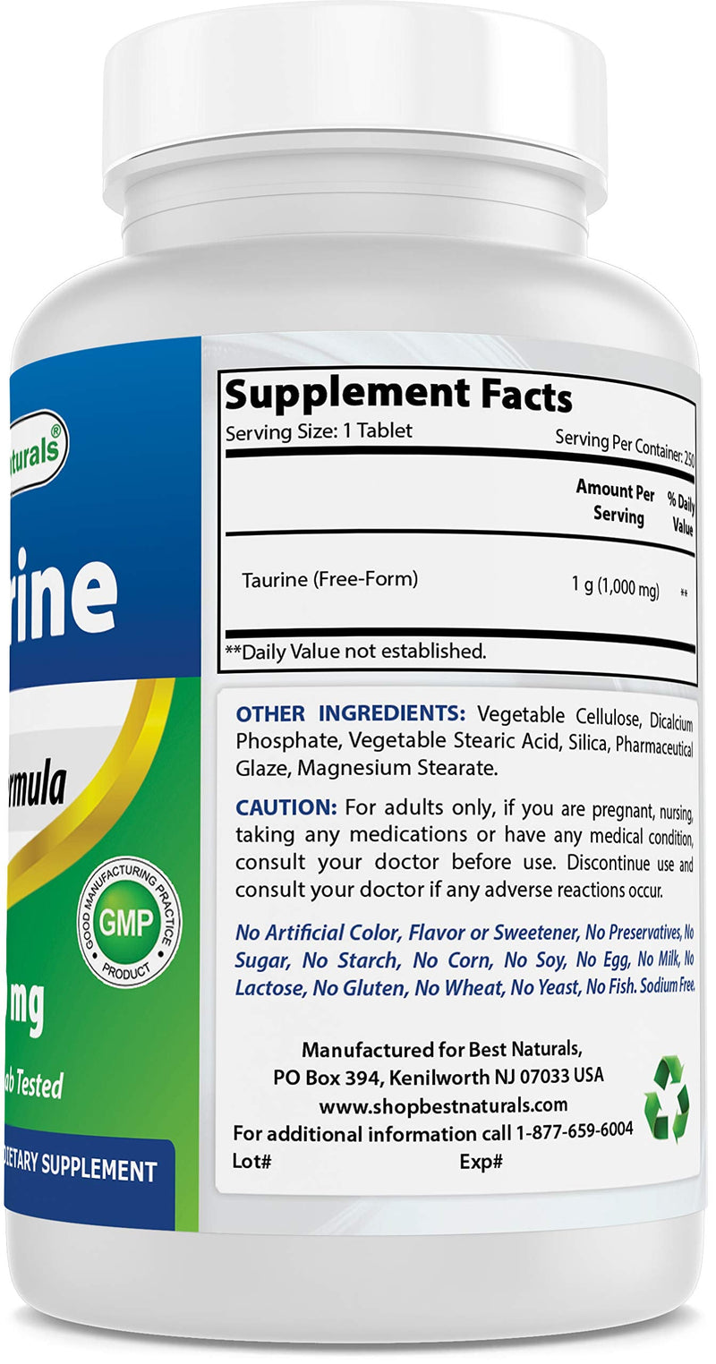Best Naturals Taurine 1000 Mg Tablet, 250 Count (250 Count (Pack of 1)) - BeesActive Australia