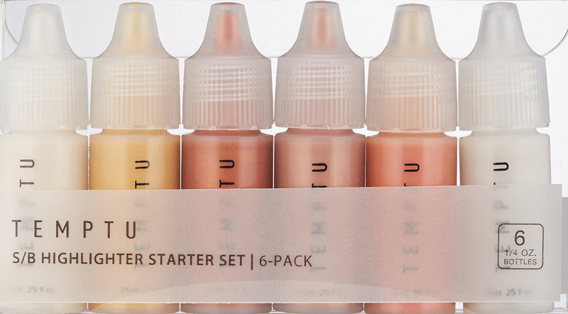 TEMPTU S/B Silicone-Based Airbrush Highlighter Starter Set: Long-Lasting, Layerable, Light-Reflecting Shimmer | Natural-Looking Luminosity | Weightless, Buildable Formula| 6 Shades - BeesActive Australia