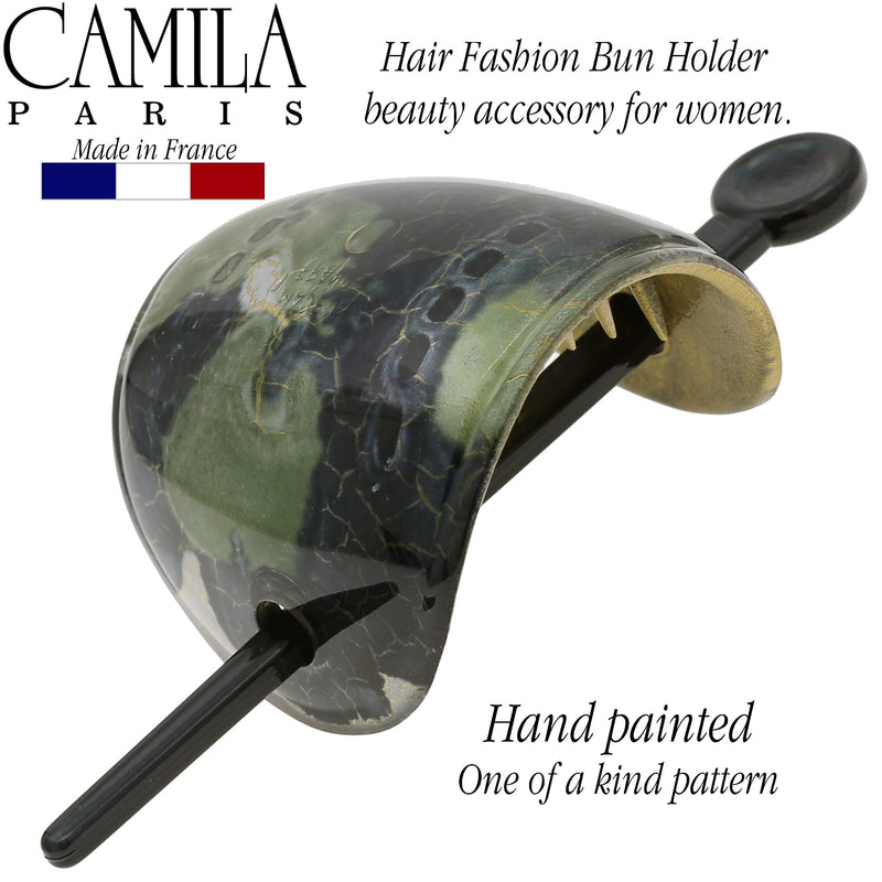 Camila Paris CP3344 French Hair Bun Holder Cover Cap Hair Updo, Green, Hair Pin Thru, Strong Hold Grip Hair Clips for Women, No Slip and Durable Styling Girls Hair Accessories, Made in France - BeesActive Australia