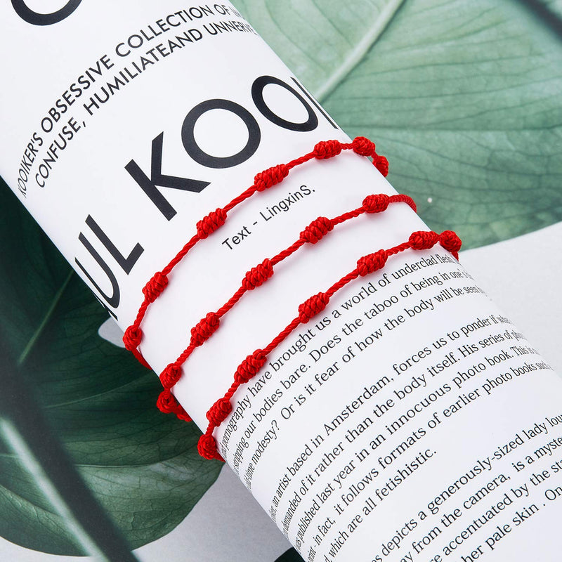 WILLBOND 6 Pieces Red String Bracelets Red Cord Bracelet Adjustable Red Knot String Bracelet Amulet for Protection, Evil Eye and Good Luck for Friendship 7 Knots Style - BeesActive Australia