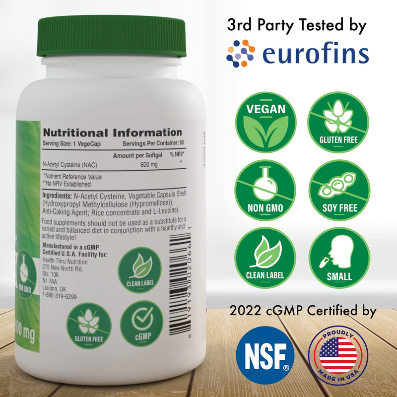 NAC N-Acetyl-Cysteine 600mg 60 VegeCaps | The Purest, Most Powerful NAC Supplement | Supports Healthy Lung & Liver Functions | Maintains Overall Cellular Health - Vegan, Soy Free & Gluten Free - BeesActive Australia