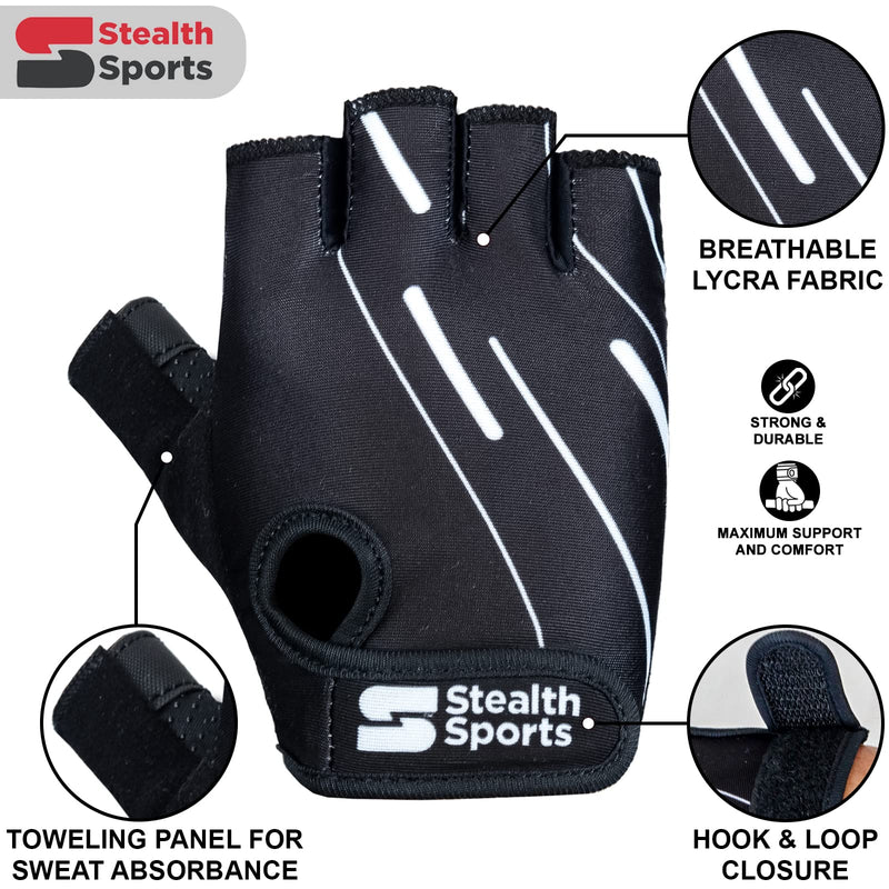 Stealth Sports Workout Gloves – Professional Weight Lifting Gloves for Men and Women – Foam Padding with Anti-Slip Gripper Gym Gloves – Breathable Lifting Gloves for Cycling, Gym, Fitness Training Black Medium - BeesActive Australia