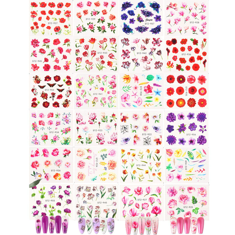 24 Sheets Rose Nail Art Stickers Decal, Water Transfer Flower Butterfly Flower Leaf Nail Art Decoration for Women Nail Salon DIY Design Nail Fingernail Manicure Tips - BeesActive Australia