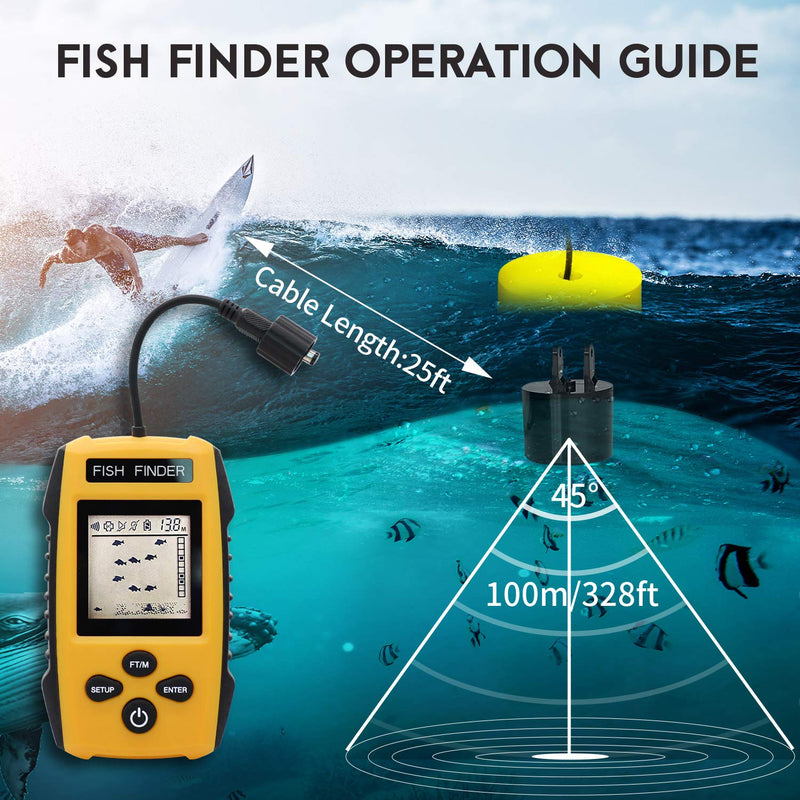 [AUSTRALIA] - RICANK Portable Fish Finder with Hard Travel Case, Contour Readout Handheld Fishfinder Depth with Sonar Sensor Transducer and LCD Display Sensitivity Options Fish Depth Finder with Fishfinders Case Orange 