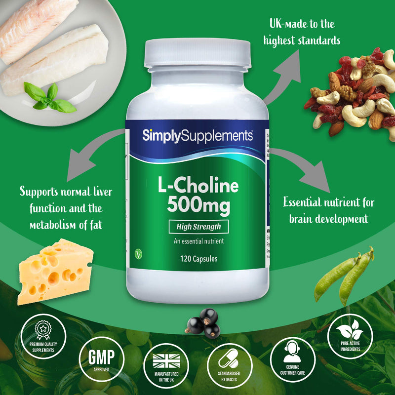 Choline Bitartrate Capsules | Super Strength 500mg Formula Supplement | 120 Capsules = 2 Month Supply | Vegan & Vegetarian Safe - BeesActive Australia
