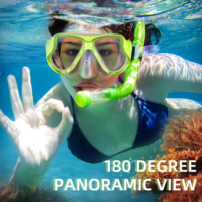 Keary Swimming Goggles Snorkel Diving Mask for Adult Men Women Youth, Anti-Fog 180°Clear View Swim Goggles with Nose Cover Yellow - BeesActive Australia