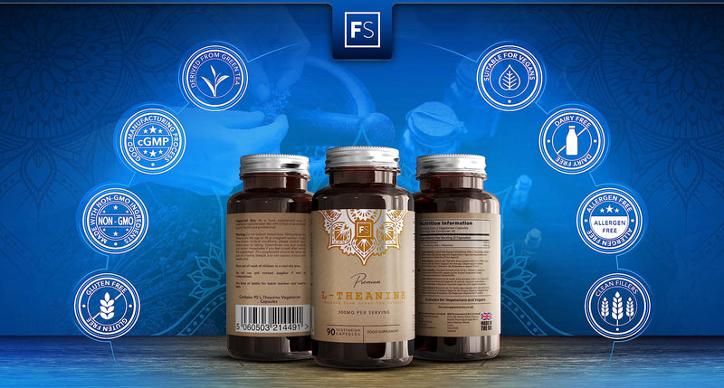 FS L Theanine | 90 L-Theanine Capsules from Green Tea - High Strength 750mg Green Tea Extract Providing 300mg L-Theanine per Serving | Non-GMO, Gluten & Dairy Free | Manufactured in The UK 90 Count (Pack of 1) - BeesActive Australia