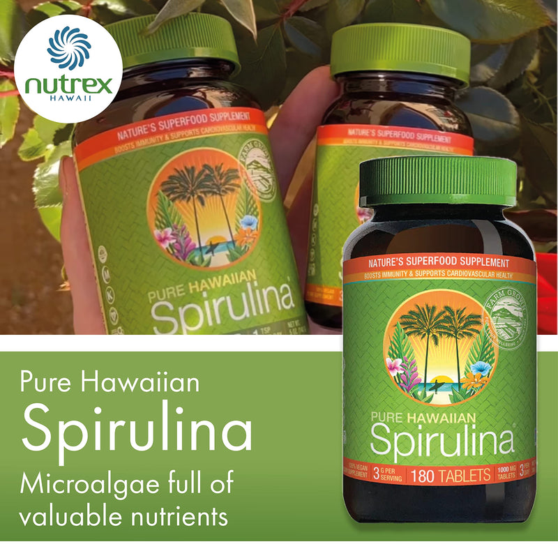Nutrex Hawaii, Pure Hawaiian Spirulina, 1,000 mg, 180 Vegan Tablets, Lab Tested, Gluten-Free, Soya-Free, Vegetarian - BeesActive Australia
