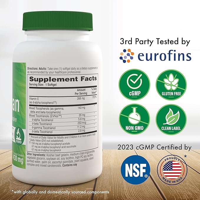 Health Thru Nutrition Tocospan Vitamin E (EvnolTocotrienols) 400 IU Full Spectrum Tocotrienols and Tocopherols Complex (Natural 8 Types of Vitamin E) - BeesActive Australia