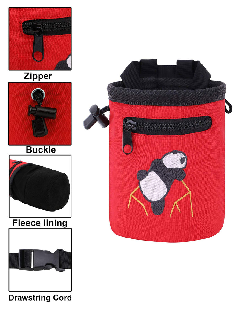 AMC Rock Climbing Panda Design Chalk Bag with Adjustable Belt 7184_Red - BeesActive Australia