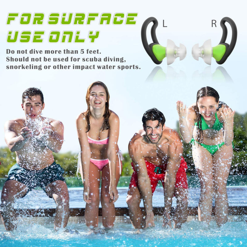 [2 Pairs] Ear Plugs for Swimming, Hearprotek Swim Ear Plugs Adults-Waterproof Silicone Water earplugs for Men Women Juniors Swimmers Pool Shower Bathing (Green) Green - BeesActive Australia