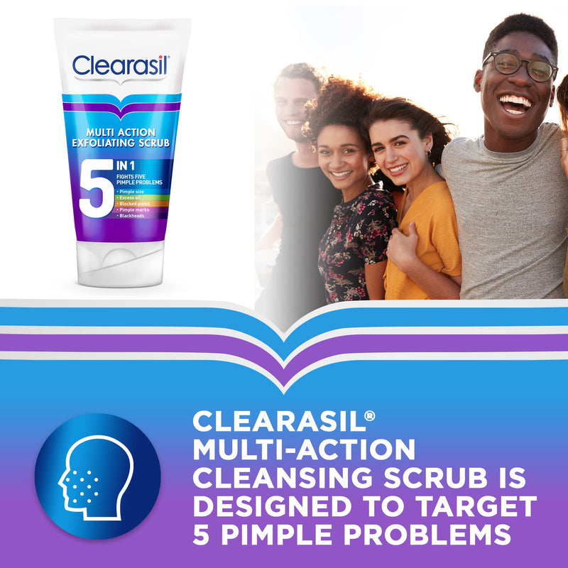Clearasil 5 in 1 Exfoliating Scrub, For Acne Prone Skin, Unclog Pores, Reduces Blackheads, Pimples and Excess Oil, Everyday Spots Prevention, 150 ml - BeesActive Australia