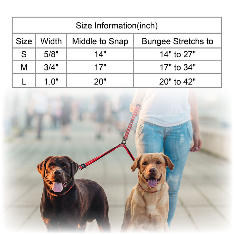 Kruz Double Dog Coupler - KZVX2- Tangle Free Dog Walking and Training Dual Extension Coupler - Comfortable, Shock Absorbing - Reflective Bungee Coupler for Two Dogs Gray Medium: 3/4" x 17" - BeesActive Australia
