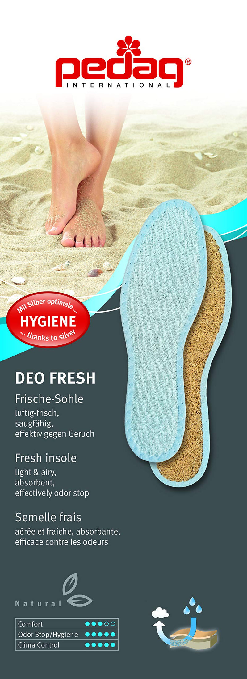 pedag pedag Deo Fresh Natural Terry Cotton & Sisal Insoles, Handmade in Germany, Fully Washable, Perfect for Keeping Feet Dry and Fresh in The Summer, US W8 / EU 38, Pale Blue, 1 Pair US L8/EU38 White - BeesActive Australia