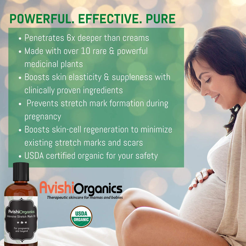 Certified-Organic Intensive Belly & Body Stretch Mark Oil for Pregnancy | Powerful bio-compatible plant-extracts prevent and fade stretch marks better than a stretch mark cream or belly butter - BeesActive Australia