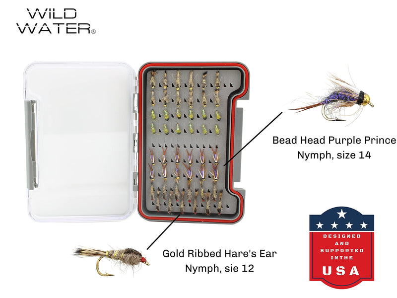 Wild Water Fly Fishing 48 Piece Premium Nymph Fly Assortment with Small Thin Fly Box for Trout, Panfish, Crappie, Sunfish - BeesActive Australia