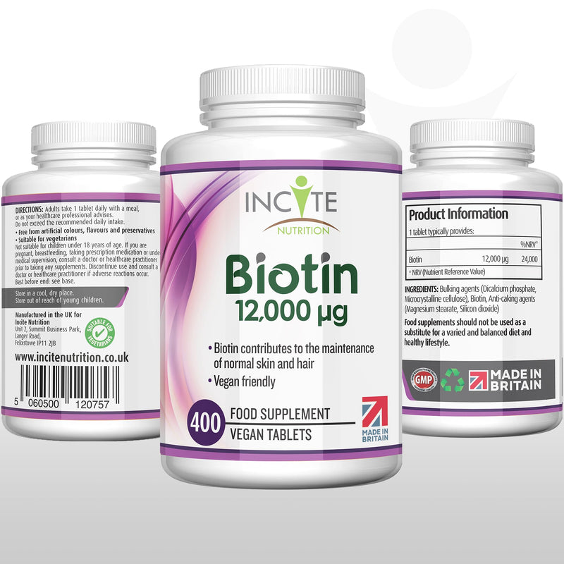 Biotin Hair Growth Supplement 12,000mcg - 400 Tiny 6mm Tablets (Full Year Plus Supply) - Biotin Hair Growth Tablets for Men & Women Biotin Tablets Hair Supplements Hair Support Made in The UK Biotin 12,000mcg - BeesActive Australia