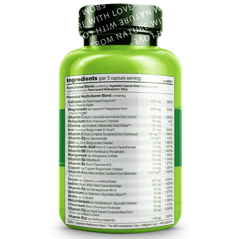 NATURELO Prenatal Multivitamin - Natural Vitamins & Minerals Including Active Folate, Iron & Calcium - Essential Nutrients During Pregnancy & Conception - No GMOs - 180 Vegan Capsules | 2 Month Supply 180 Count (Pack of 1) - BeesActive Australia