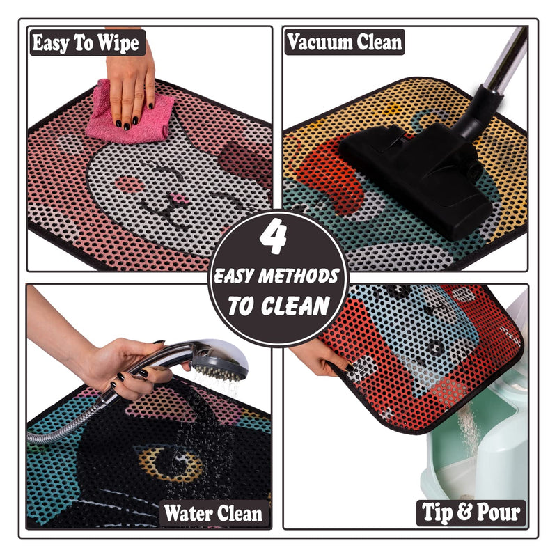 FOREVERPETSUPPLIES Cat Litter Mat 24"x16", Litter Box Mat Large, Double Layer Litter Trapping Mat, Water & Urine Proof Kitty Litter Mat for Litter Box, Colorful Kitty Design Cat Mat Black - BeesActive Australia