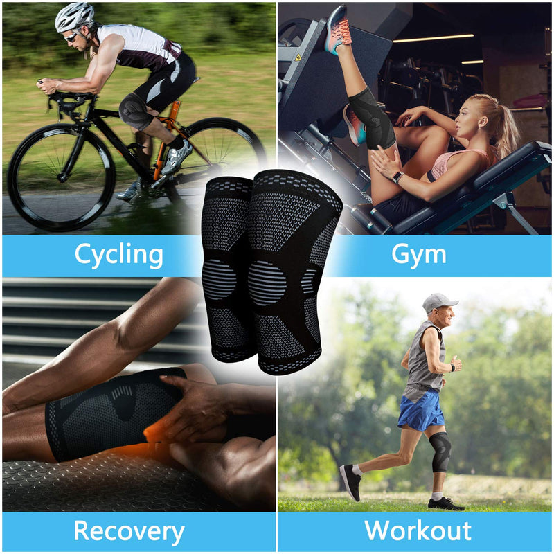 Gemschest 2 Pack Knee Support - Knee Compression Sleeves for Men & Women, Knee Brace for Working Out, Running, Basketball, Gym, Weightlifting, Workout, for Arthritis Joint Pain Relief Size L Black Large(1 Pair) - BeesActive Australia