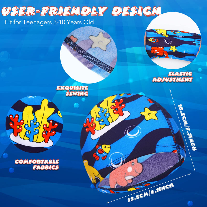 Kids Swim Caps 3 Pieces Shark Dolphin Bathing Swimming Hats Unisex Polyester Bathing Cap Shower Pool Cap Summer Swimming Caps for Boys Girls Long Short Hair - BeesActive Australia