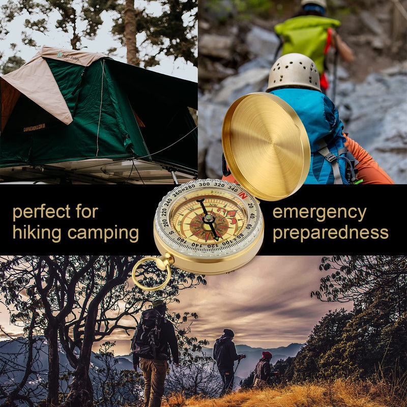 SAVITA Camping Survival Compass, 1.9x0.51inch Compass Hiking Pocket Compass Clamshell Compass Survival Compass Military Compass for Kids Adults for Hunting Climbing (Gold) - BeesActive Australia