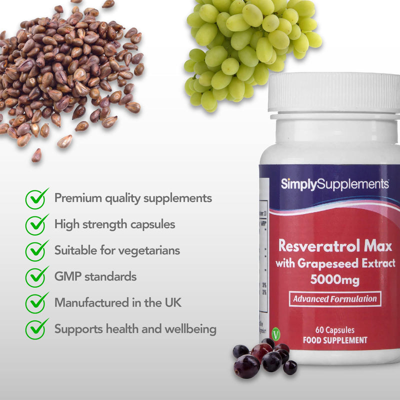 Resveratrol Capsules with Grapeseed Extract 5000mg | Vegan & Vegetarian Friendly | 60 Capsules = 1 Month Supply | Manufactured in The UK - BeesActive Australia