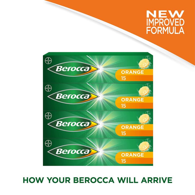 Berocca Energy Vitamin Tablets Orange Flavour, High Dose of Vitamin B Complex, Vitamin B12,60 Tablets (4 x 15)- 2 Months Supply(Packaging May Vary) - BeesActive Australia