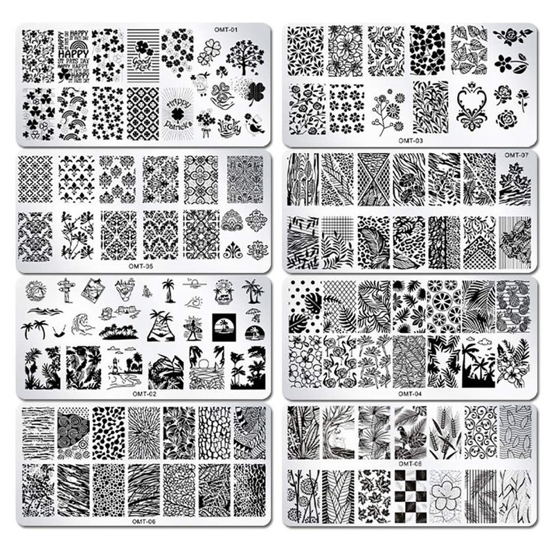 SILPECWEE 8Pcs Nail Art Stamp Template Set Flower Leaves Tree Design Nail Image Plate Stencil Manicure Stamping Kit No1 - BeesActive Australia