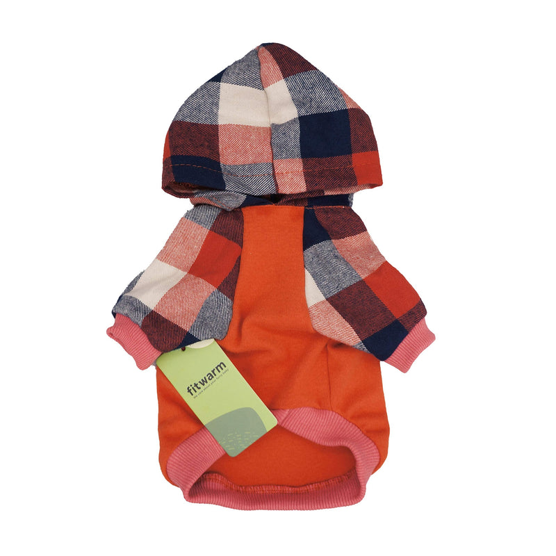 Fitwarm 100% Cotton Plaid Dog Clothes Lightweight Puppy Hoodie Pet Sweatshirt Doggie Hooded Outfits Cat Apparel Medium Orange - BeesActive Australia