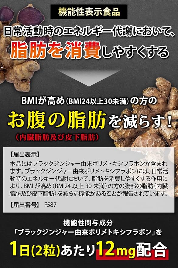 Healthy Naiba Bone EX Tummy Fat, Reduce Visceral/Subcutaneous Fat Diet Support, Black Ginger Supplement, Tablet, Food with Functional Indication, 30 Day Work, Black Ginger, Hihatsu, Kombucha, Carnitine, Gymnema, Capsaicin EAA - BeesActive Australia
