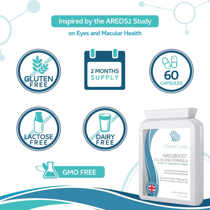 MacuBoost All-in-ONE AREDS 2 Plus Formula 60 Days Supply - Lutein, Zeaxanthin, Bilberry, Pine Bark - Support Normal Eyes and Macular Health - BeesActive Australia