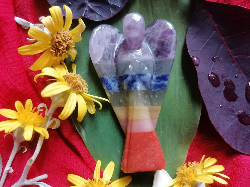 2" Inch 7Chakra Guardian Angel gifts Healing Crystals and gemstones Hand Carved Statue Crystal Gifts Lucky Angel Wings Ornament Home Decor, Reiki Healing crystals (2 Inch, 7 Chakra) 2 Inch - BeesActive Australia