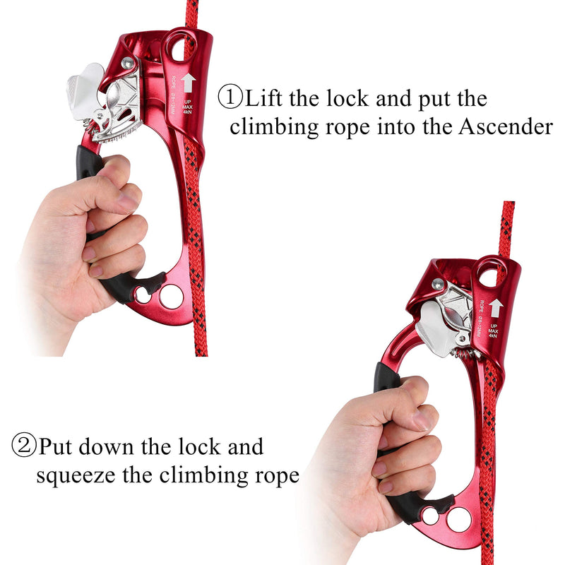 WILDKEN Climbing Hand Ascender Outdoor Mountaineering Tree Arborist Climbing Rappelling Equip Hand Ascender for 8-12MM Rope Left Right Hand Ascender Red 2 - Left - BeesActive Australia