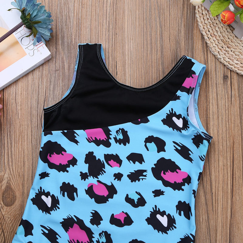 [AUSTRALIA] - CHICTRY Kids Youth Teens Metallic Teamwear Girl Athletic Dance Gymnastics Leotard Costume Leopard Blue 2-3 