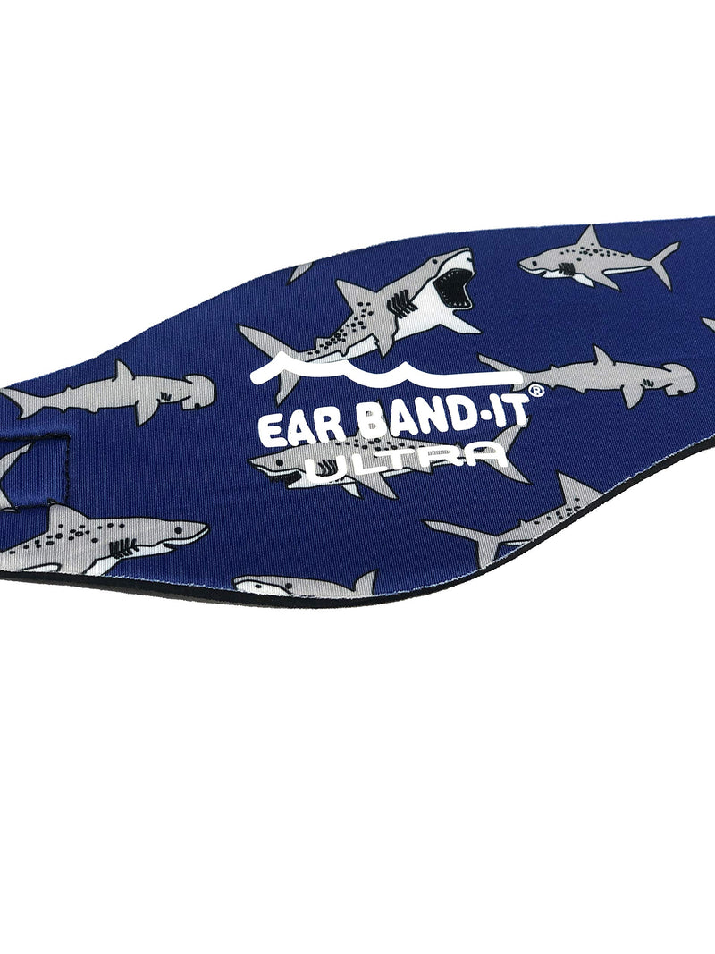 [AUSTRALIA] - Ear Band-It Ultra Swimming Headband - Best Swimmer's Headband - Keep Water Out, Hold Earplugs in - Doctor Recommended - Secure Ear Plugs - Invented by ENT Physician Sharks Medium (ages 4-9) 