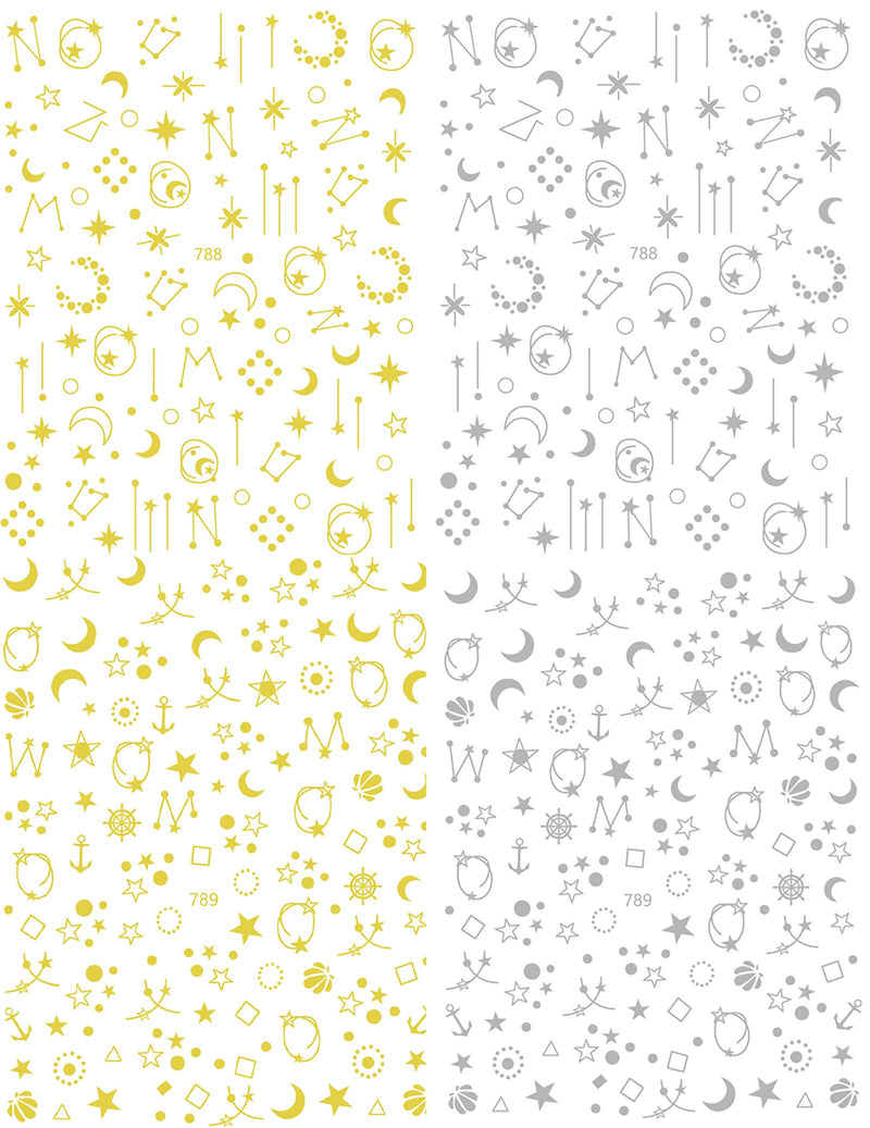 8 Sheets Stars Moon Nail Art Stickers 3D Metallic Self-Adhesive Gold Silver Geometry Star Moon Planet Nail Decals For Acrylic Nail Supplies DIY Manicure Nail Decoration Accessories - BeesActive Australia