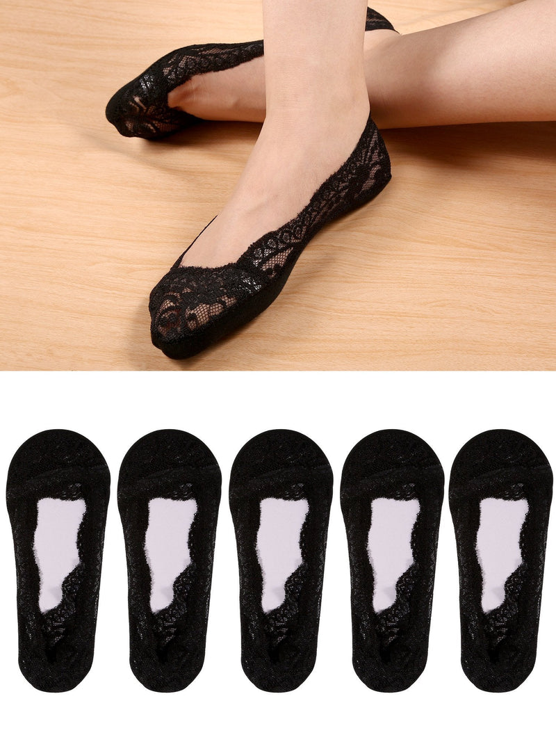 10 Pairs No Show Lace Boat Socks Non-slip Ankle Socks Invisible Socks for Women Favors (Black Color) - BeesActive Australia