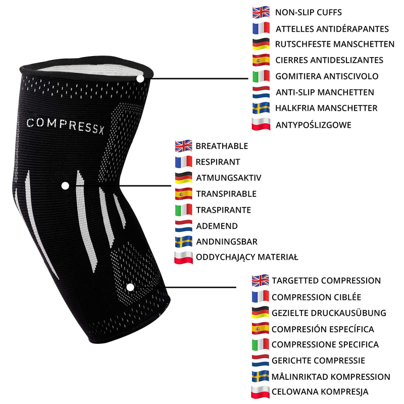 Compress Pro Medium Elbow Support Brace (1 Sleeve) - Compression Arm Splint for Tennis Elbow, Golfers Elbow, Weightlifting, Tendonitis, Sports/Fitness Injuries - Joint Relief Treatment for Men & Women - BeesActive Australia