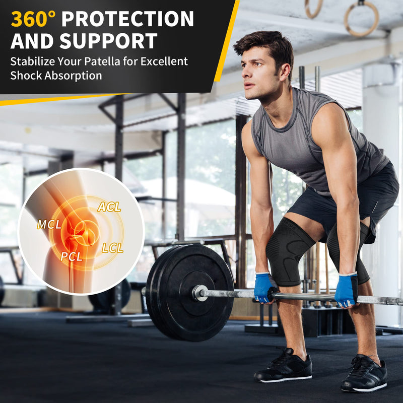 CAMBIVO 2 Pack Knee Braces for Knee Pain, Knee Compression Sleeve for Men and Women, Knee Support for Meniscus Tear, Running, Weightlifting, Workout, ACL, Arthritis, Joint Pain Relief (Black,Medium) Medium Black - BeesActive Australia