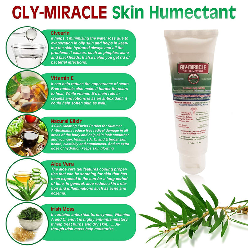 GLY MIRACLE Skin Humectant Body Skin Lotion 4 ounce Tube Deep, Nourishing, Moisturizing for Eczema, Psoriasis, Dry Skin Face, Hands, Cuticles, Feet, Heels, for Men, Women, Kids, Baby Cream UNSCENTED - BeesActive Australia