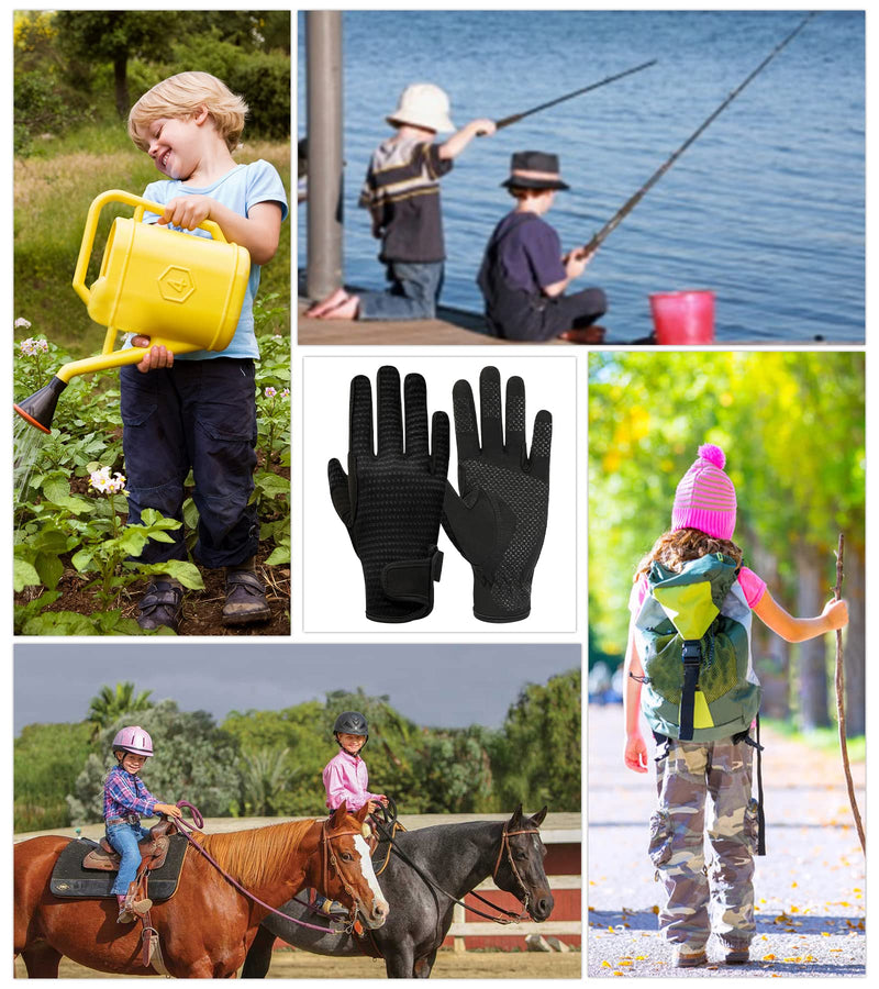 Kids Horse Riding Gloves Equestrian Anti Slip Children Horseback Bike Gardening Fishing Cycling Outdoor Activities Riding Gloves Girls Boys Youth Black Non-slip Silicone XL (Age 12-14) - BeesActive Australia