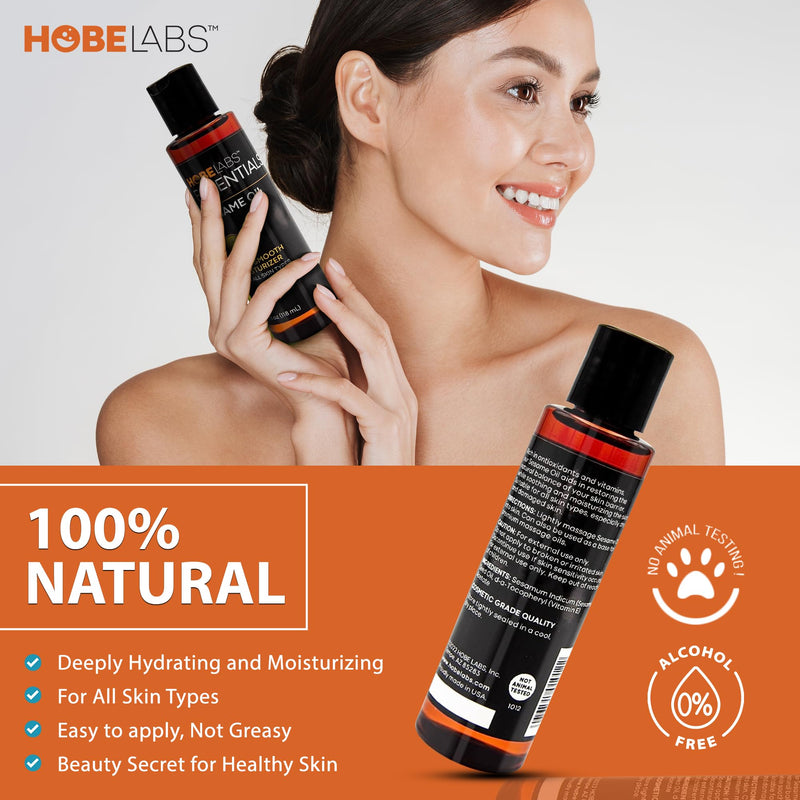 Hobe Labs Sesame Oil - 4 oz - Natural Moisturizer for All Skin Types, Antioxidant & Vitamin Rich Formula, Premium Massage Oil with Light Texture to Rejuvenate and Revitalize - BeesActive Australia