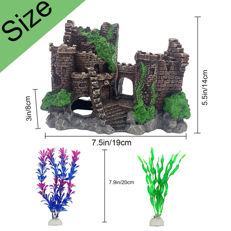 MUYG Aquarium Resin Castle Decoration Ancient Design Fish Tank Ornaments Betta Hideout Stone Cave Accessories for Shrimp Turtle Guppy Crabs (3Pcs) - BeesActive Australia