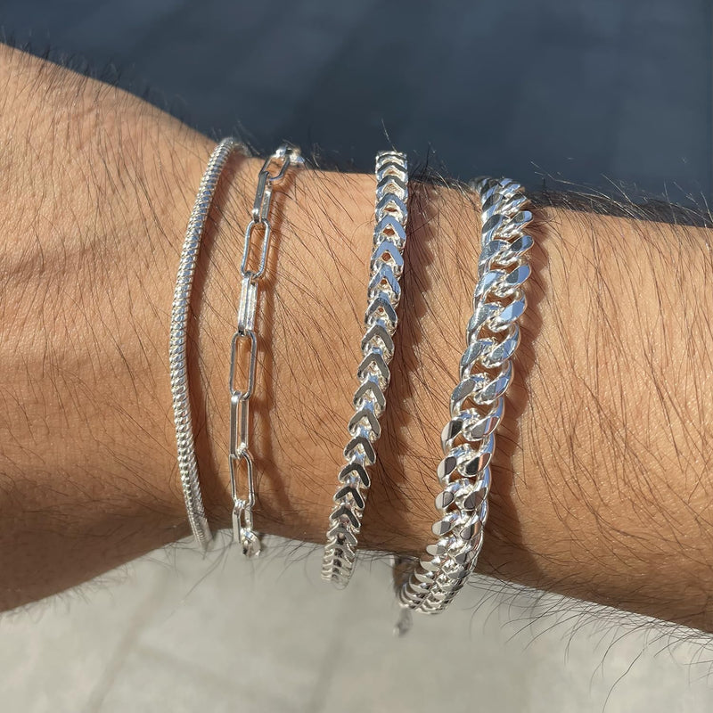 Poaiiu Silver/Gold Layered Chain Bracelets Sets for Men Women Sterling Silver Rope Figaro Cuban Link Chain Bracelets Set Men Jewelry Gifts for Dad Boyfriend Husband Snake Chain - BeesActive Australia