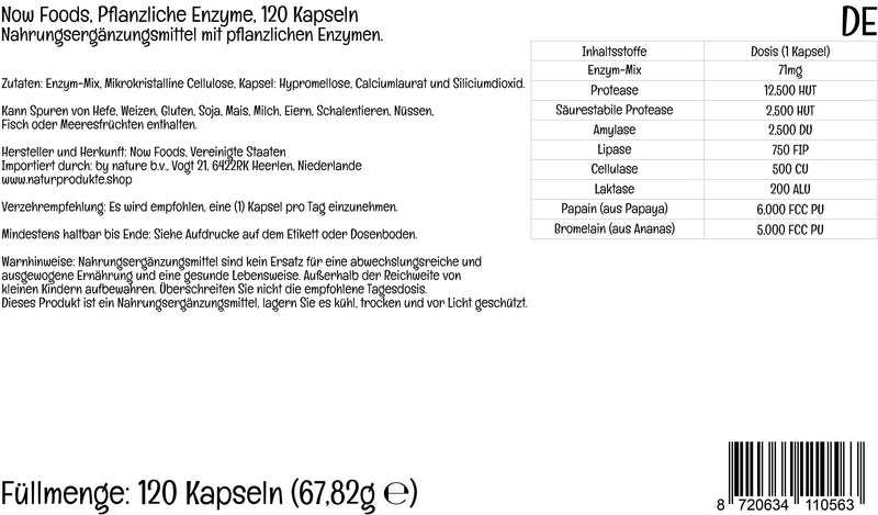 Now Foods, Plant Enzymes, 120 Vegan Capsules, Lab-Tested, Plant-Based, Gluten Free, Soy Free, Vegetarian - BeesActive Australia