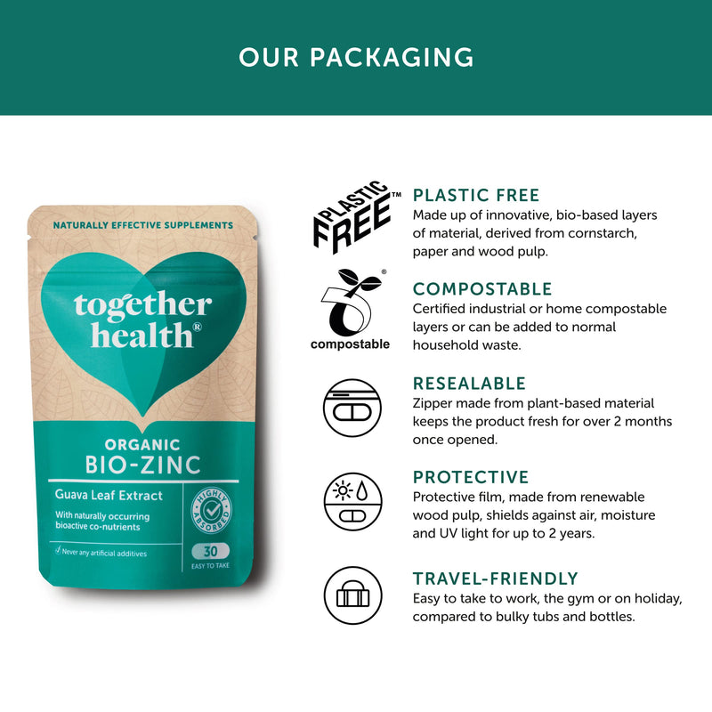 Organic Zinc supplement - Together Health - Natural Source of Zinc from Guava Leaves - Vegan - Made In The UK - 30 Vegecaps - BeesActive Australia